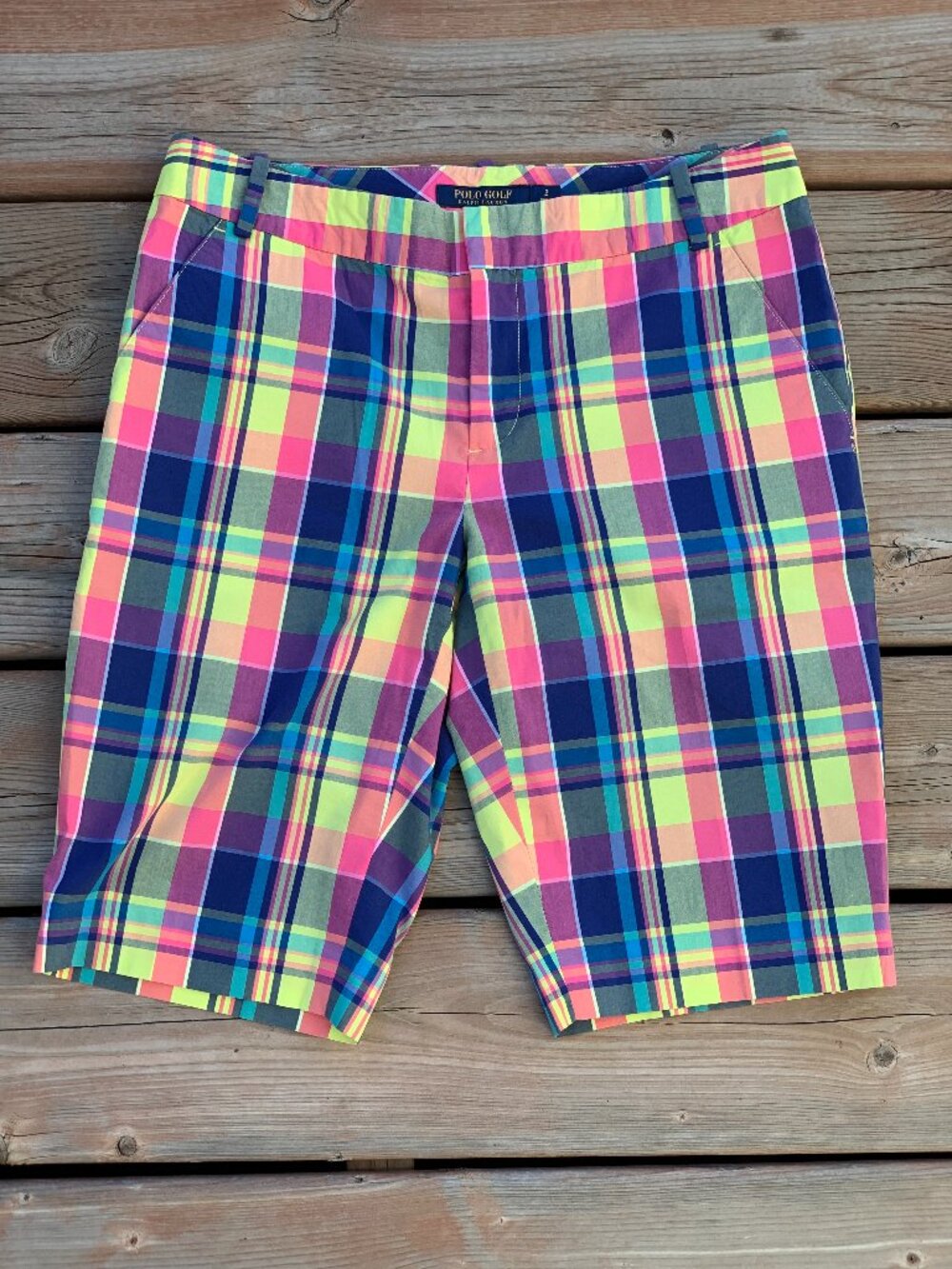 Polo Golf Ralph Lauren Shorts Women's 2 Plaid Lightweight 11" Bermuda Preppy